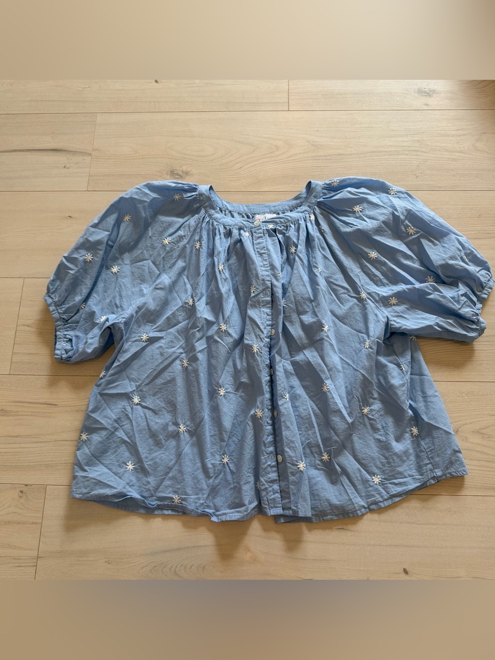 Velvet by Graham & Spencer Sky Blue Embroidered Puff-Sleeve Blouse